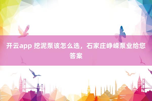 开云app 挖泥泵该怎么选,石家庄峥嵘泵业给您答案