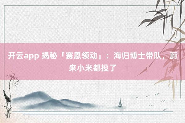 开云app 揭秘「赛恩领动」:海归博士带队,蔚来小米都投了