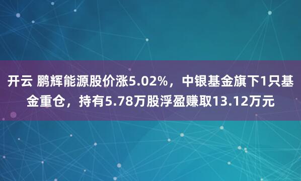 开云 鹏辉能源股价涨5.02%,中银基金旗下1只基金重仓,持有5.78万股浮盈赚取13.12万元