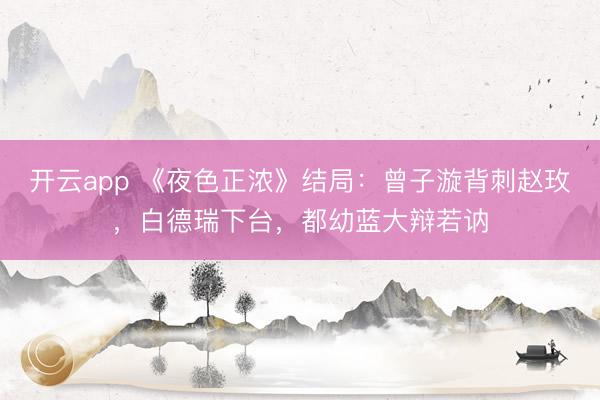 开云app 《夜色正浓》结局：曾子漩背刺赵玫，白德瑞下台，都幼蓝大辩若讷
