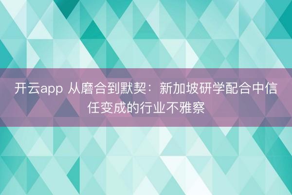 开云app 从磨合到默契：新加坡研学配合中信任变成的行业不雅察